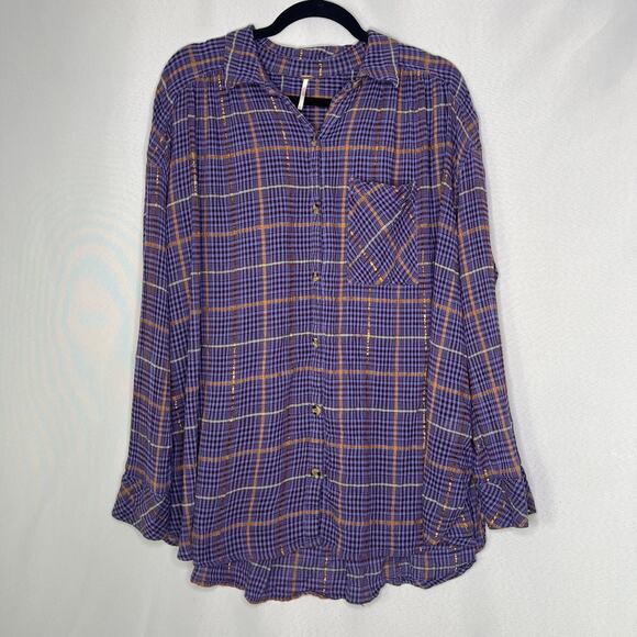 Free People Purple and Orange Plaid Blouse - Picture 1 of 9